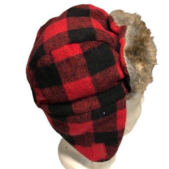 Indigo Baby Plaid Trapper Hat With Faux Fur Lining 6-12M - Picture 2 of 10
